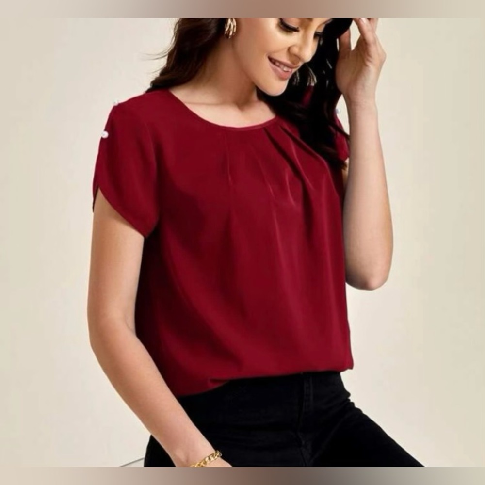 EMERY ROSE Solid Pleated Detail Top sz L